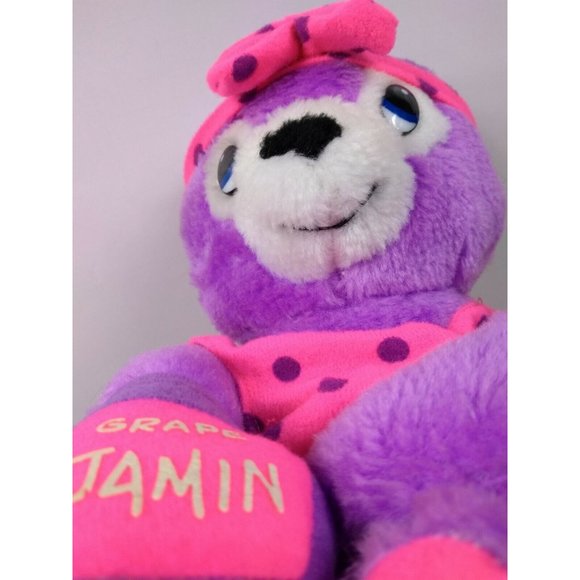 Nanco Plush Bear VTG 1990 Purple Pink Dot Bow Grape Jamin 11" Stuffed Animal Toy - Picture 3 of 8